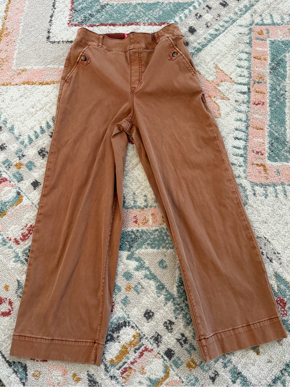 SPANX Pull-On Stretch Twill Cropped Wide Leg Pants | Brown | Size M